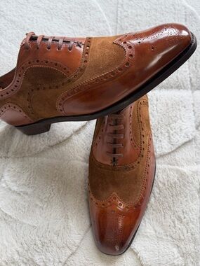 2026 $875 Barker BLACK Brown Suede Leather Spectator Wing Tip Brogue Oxford 12